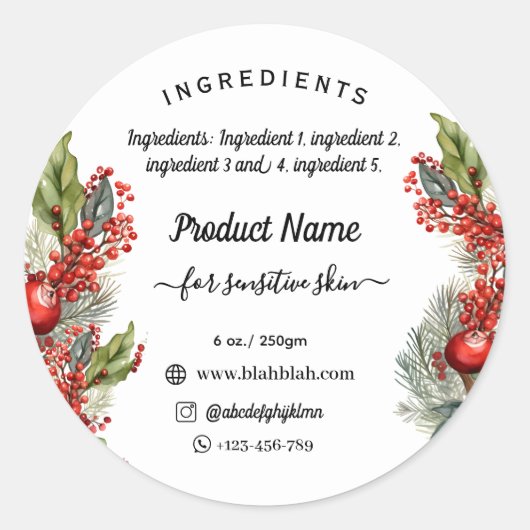 Weihnachtsinhaltsstoff handgefertigte Seife Runder Aufkleber (Vorderseite)