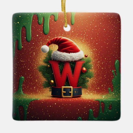 Weihnachtsinitiale W für Feiertagsgeschenke Keramikornament (Vorderseite)