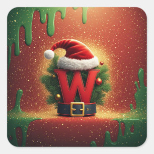 Weihnachtsinitiale W für Feiertagsgeschenke Quadratischer Aufkleber