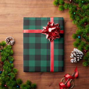 Weihnachtsjäger Grün und Schwarz Büffel Karo Geschenkpapier