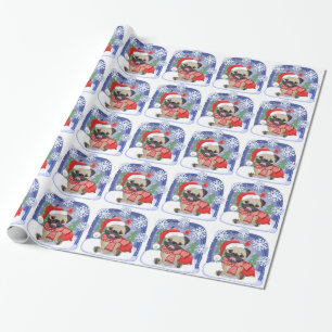 Weihnachtsjahreszeit-Winter-Mops Geschenkpapier
