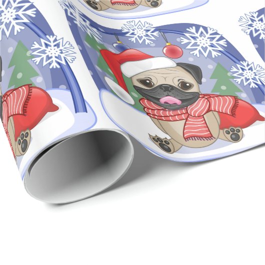 Weihnachtsjahreszeit-Winter-Mops Geschenkpapier (Rolleneckpunkt)
