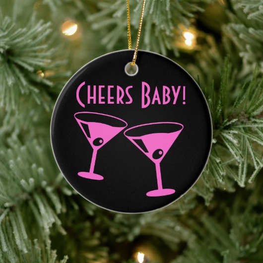 Weihnachtsjubiläum Neon Pink Cocktailbrille Keramik Ornament (Baum)