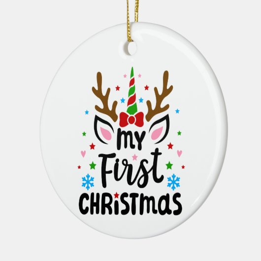 Weihnachtsjugendliche erste Einhorndekoration Keramik Ornament (Links)