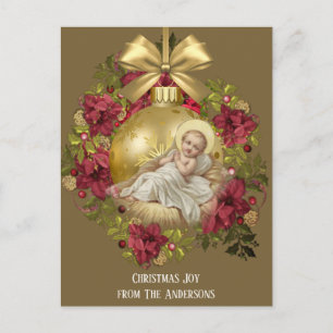 Weihnachtsjung Jesus in Manger Bläserdekoration Postkarte