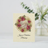 Weihnachtsjung Jesus in Manger Floral Pointsettia Postkarte (Stehend Vorderseite)
