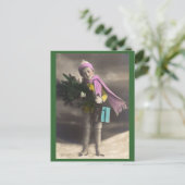 Weihnachtsjunge, Baum & Geschenke Feiertagspostkarte (Stehend Vorderseite)