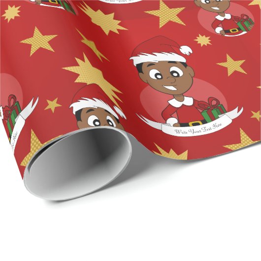 Weihnachtsjunge Cartoon Geschenkpapier (Rolleneckpunkt)