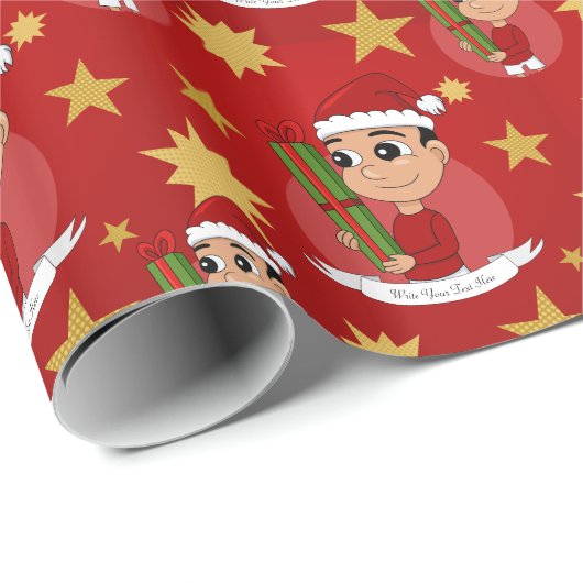 Weihnachtsjunge Cartoon Packpapier (Rolleneckpunkt)