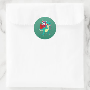 Weihnachtsjunge Dinosaurier Santa T Rex Xmas Dino Runder Aufkleber