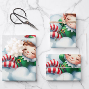 Weihnachtsjunge Elf Schlafen auf einer Wolke Geschenkpapier Set