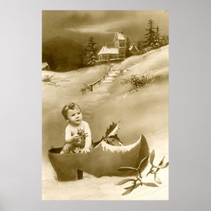 Weihnachtsjunge, Holzschuh und Mistelzweig Poster