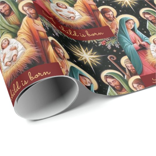 Weihnachtsjunge Jesus, ein Kind ist Geboren Geschenkpapier (Rolleneckpunkt)