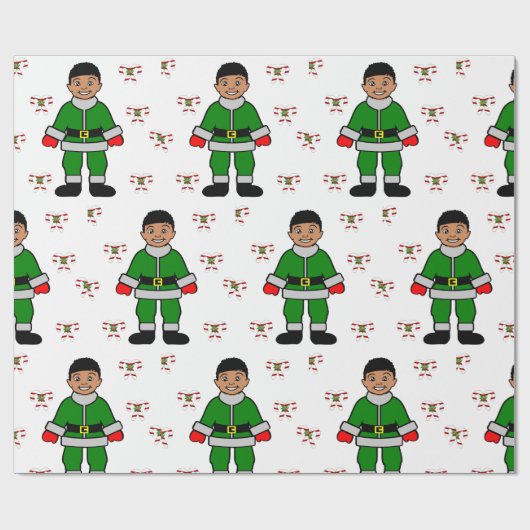 Weihnachtsjunge Kind Niedlicher Elf Geschenkpapier (Flach)