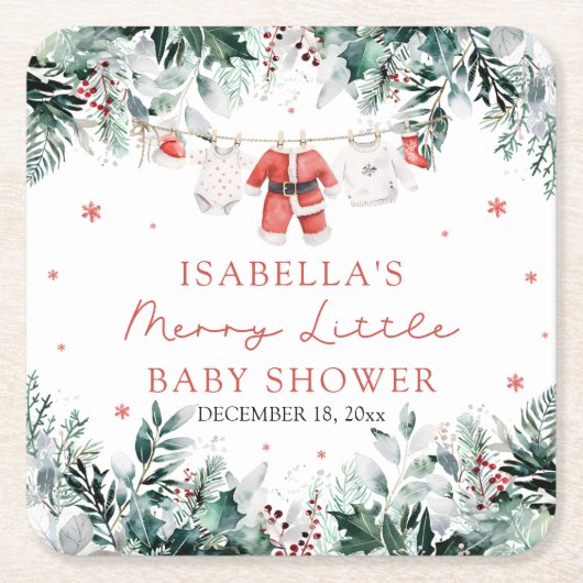 Weihnachtsjunge Kleidung Merry Little Baby Dusche Rechteckiger Pappuntersetzer (Vorderseite)