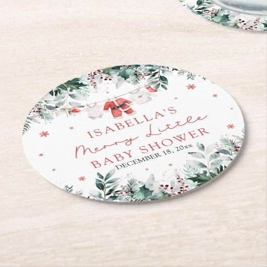 Weihnachtsjunge Kleidung Merry Little Baby Dusche Runder Pappuntersetzer (Angewinkelt)