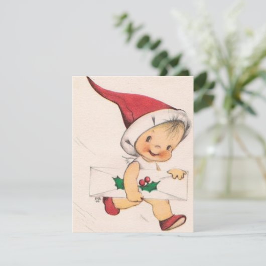 Weihnachtsjunge mit Brief Feiertagskarte (Stehend Vorderseite)