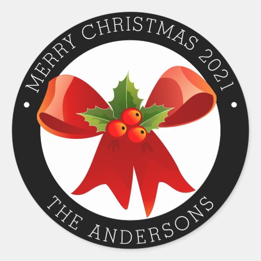 Weihnachtsjunge mit Holly-Rücksendeadresse Runder Aufkleber (Vorderseite)