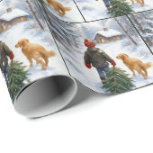 Weihnachtsjunge mit Tannenbaum und Hund Geschenkpapier (Rolleneckpunkt)