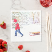 Weihnachtsjunge segelte Winterschnee Aquarell Serviette (Beispiel)