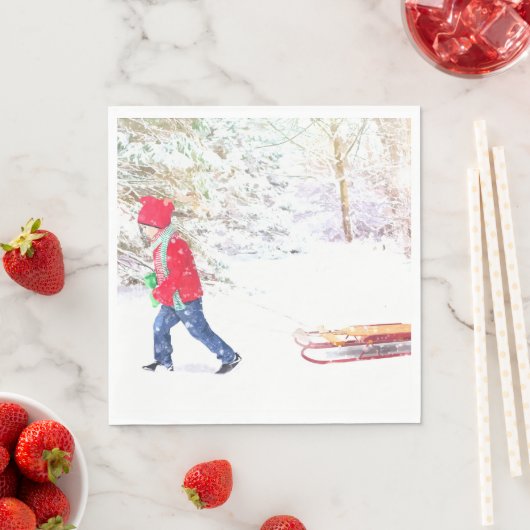 Weihnachtsjunge segelte Winterschnee Aquarell Serviette (Beispiel)