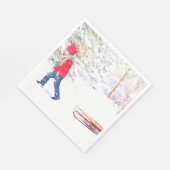 Weihnachtsjunge segelte Winterschnee Aquarell Serviette (Ecke)