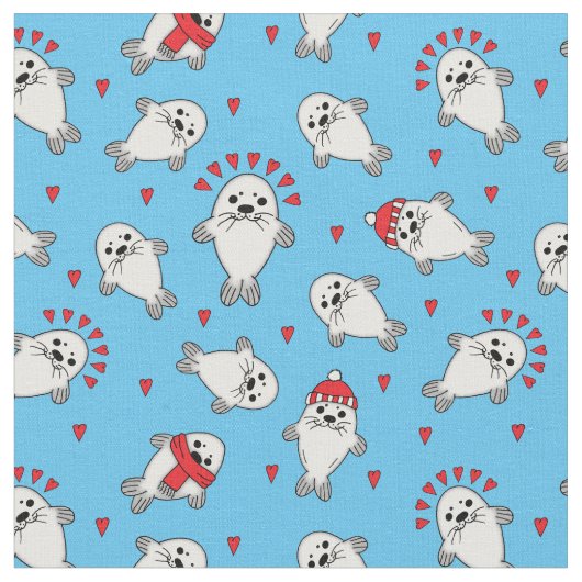 Weihnachtsjunge Siegel Welpen Tierisches Wintermus Stoff (Nahaufnahme)