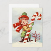 Weihnachtsjunge und große Candy Cane Feiertagskarte (Vorne/Hinten)