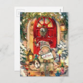 Weihnachtsjunge und Hund Feiertagspostkarte (Vorne/Hinten)
