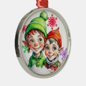 Weihnachtsjunge und Mädchenelfen Ornament Aus Metall (Rechts)
