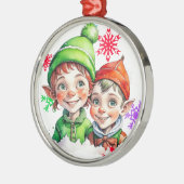 Weihnachtsjunge und Mädchenelfen Ornament Aus Metall (Links)