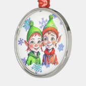 Weihnachtsjunge und Mädchenelfen Ornament Aus Metall (Links)