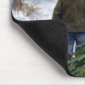 Weihnachtsjunge zieht einen immergrünen Baum nach  Mousepad (Ecke)