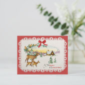 Weihnachtskabine & Deer Feiertagspostkarte (Stehend Vorderseite)