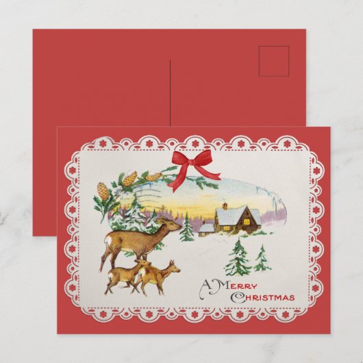Weihnachtskabine & Deer Feiertagspostkarte (Vorne/Hinten)