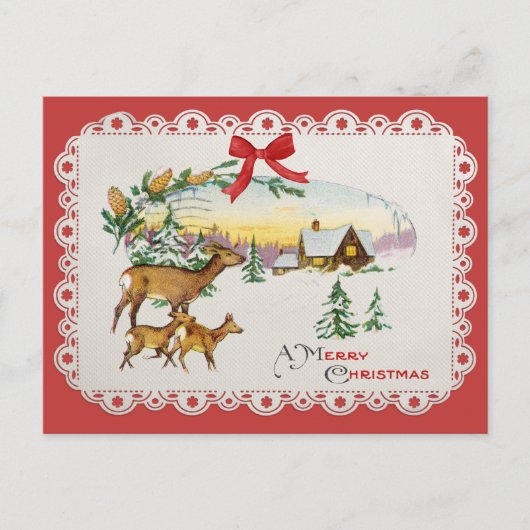 Weihnachtskabine & Deer Feiertagspostkarte (Vorderseite)
