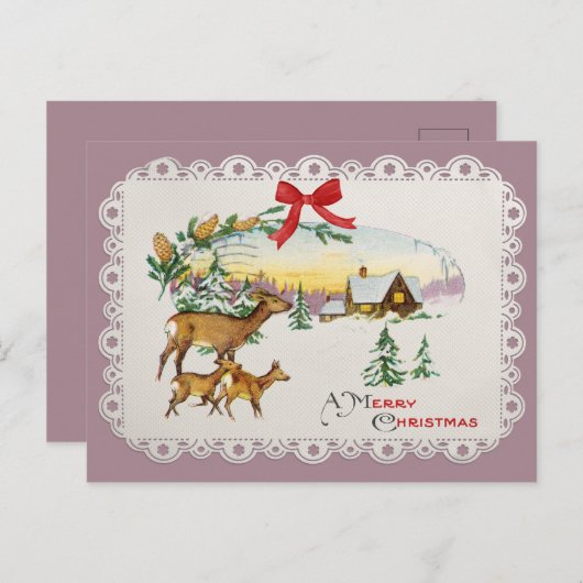 Weihnachtskabine & Deer Feiertagspostkarte (Vorne/Hinten)