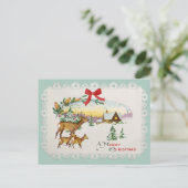 Weihnachtskabine & Deer Feiertagspostkarte (Stehend Vorderseite)