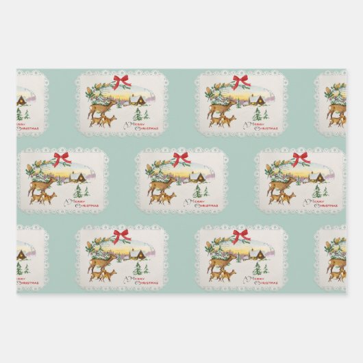 Weihnachtskabine & Deer Geschenkpapier Set (Vorderseite)