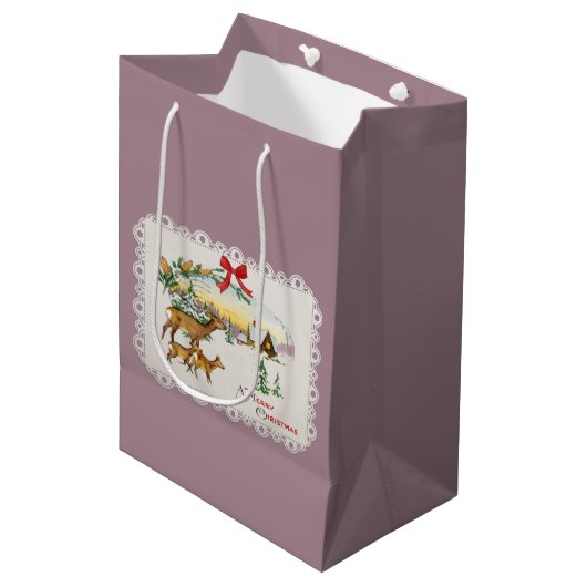 Weihnachtskabine & Deer Mittlere Geschenktüte (Vorderseite Schrägansicht)