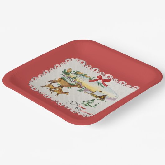 Weihnachtskabine & Deer Pappteller (Gewinkelt)