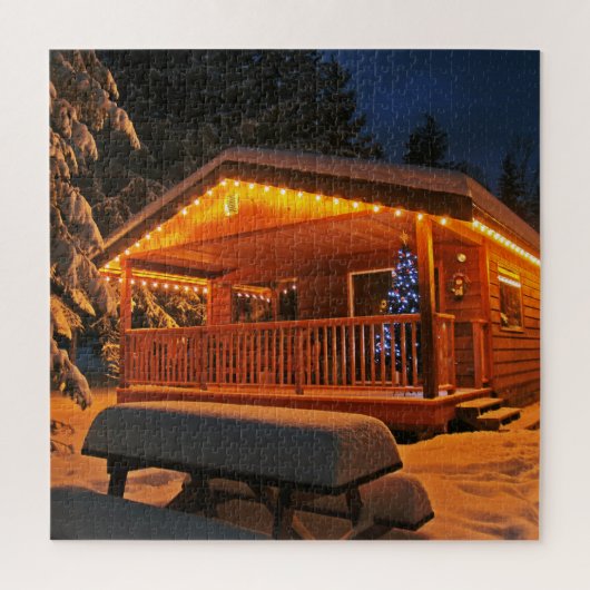 Weihnachtskabine Schnee Nacht Puzzle (Vertikal)