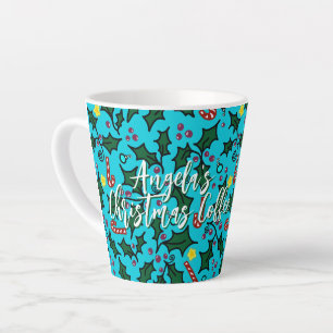 Weihnachtskaffee Aqua Blau Muster mit Namen Milchtasse
