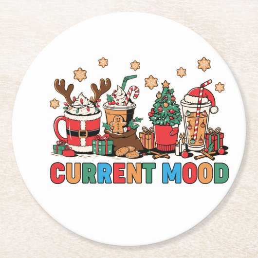 Weihnachtskaffee Cups mit spielerischen Designs Runder Pappuntersetzer (Vorderseite)