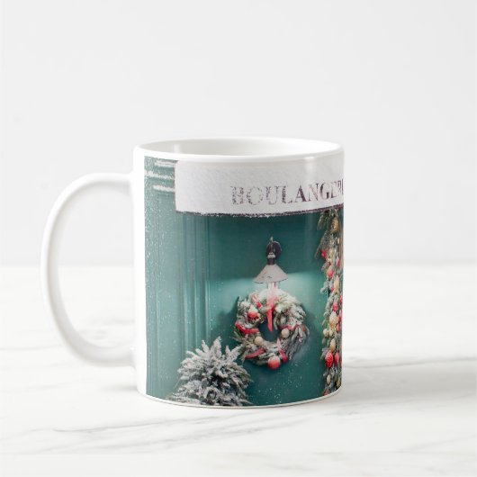 Weihnachtskaffee-Fassade mit Weihnachts-Deko Kaffeetasse (Links)