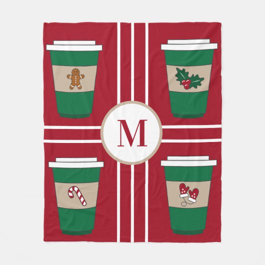 Weihnachtskaffee Lover Monogram Fleecedecke (Vorderseite)