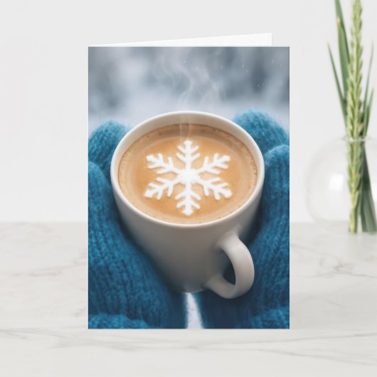 Weihnachtskaffee mit Handschuhen und Schneeflocke Karte (Vorderseite)