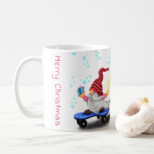 Weihnachtskaffee Tasse Geschenk Skater Gnome mit G (Mit Donut)
