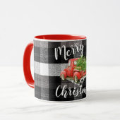 Weihnachtskaffee Tasse Red XMAS Truck Kariert (Vorderseite Links)
