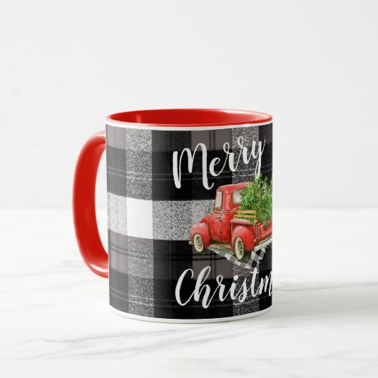 Weihnachtskaffee Tasse Red XMAS Truck Kariert (Vorderseite Links)